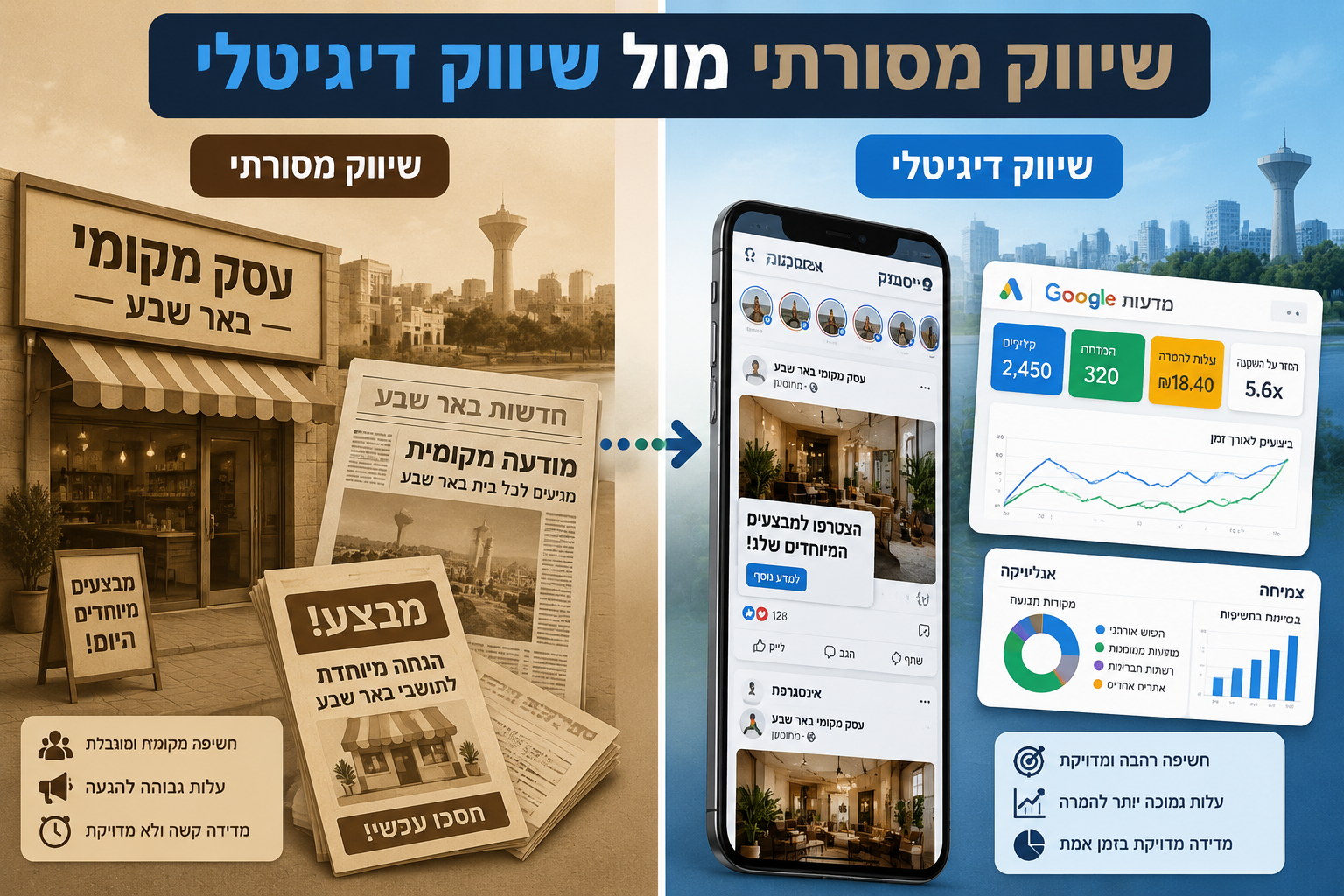 מה ההבדל בין שיווק מסורתי לשיווק דיגיטלי בבאר שבע
