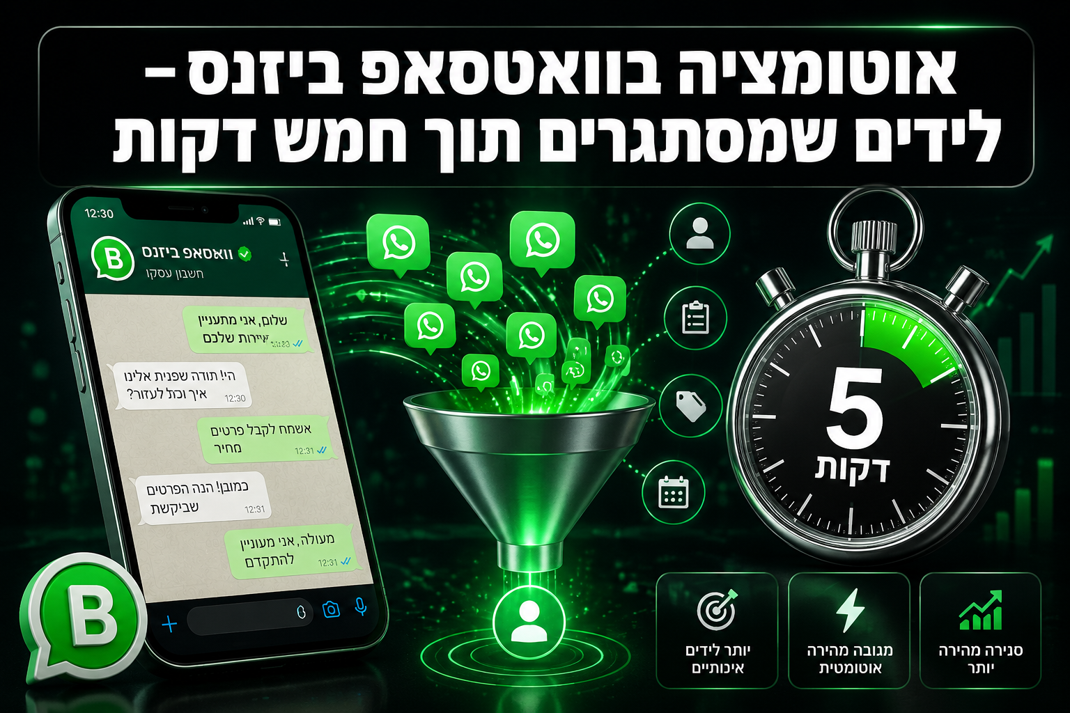 אוטומציה בוואטסאפ ביזנס – לידים שמסתגרים תוך חמש דקות
